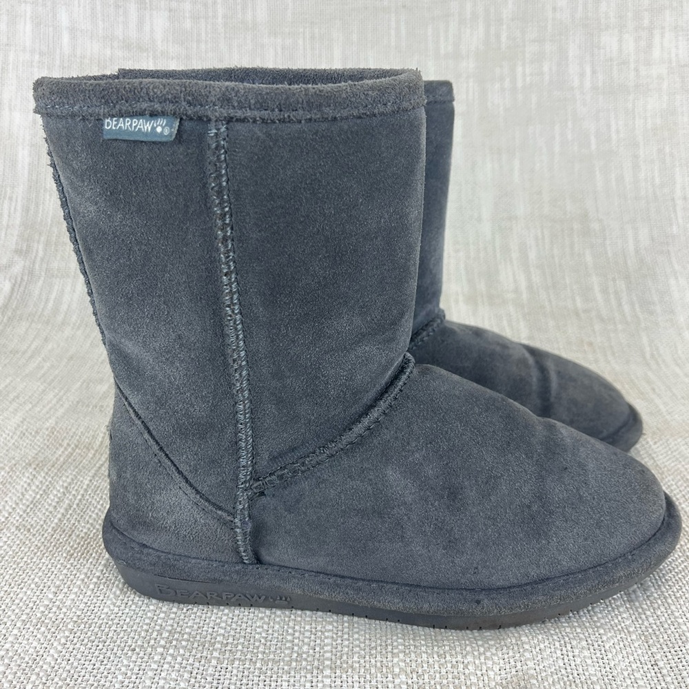 BEARPAW Youth Gray Size US 3 Ankle Suede Wool Blend Lined Slip On Boots